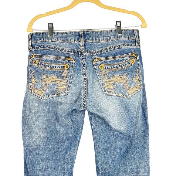 ROCK 47 by Wrangler Women’s Ultra Low Rise Jeans 30x32 Western Cowgirl Grunge - Picture 4 of 9